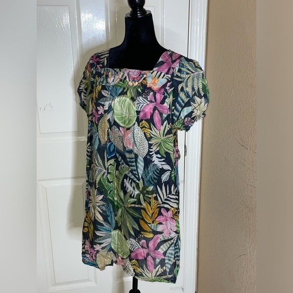 Johnny Was Dresses & Skirts - Johnny Was Workshop Tropical Puff Sleeve Tunic Dress in Green Multicolor XS